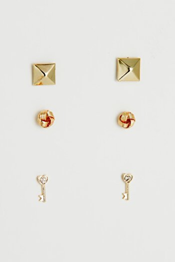 Modex Minimal Design Gold Key Earring Set