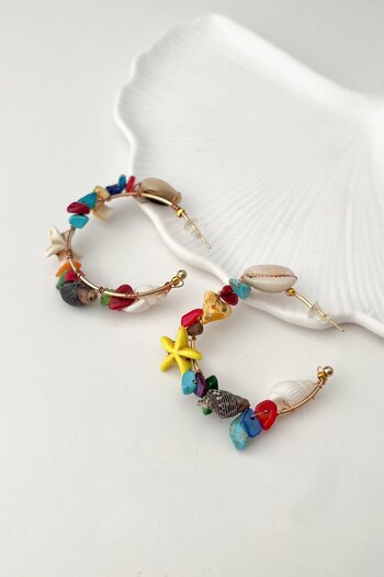 Modex Colorful Seashell Hoop Earrings (4cm)