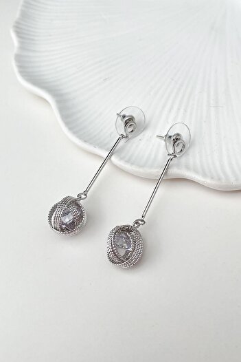 Modex Silver Color Rhinestone Ball Dangle Earrings (5cm)