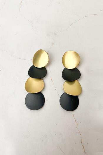 Modex Gold/Black Dangle Circle Earrings