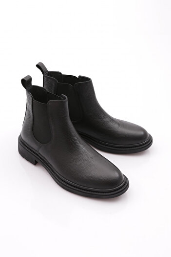 DGN Men's Rubber Sole Chelsea Boots Black Floater Genuine Leather 61310223210