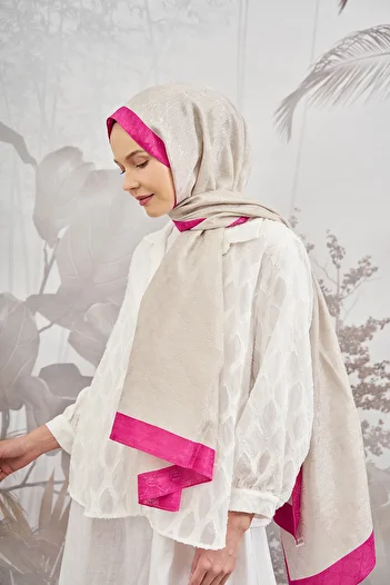ARMANDA Chain Monogram Shawl - Stone-Fuchsia