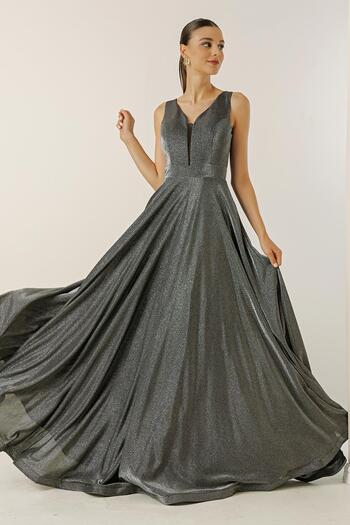 By Saygı Βραδινό φόρεμα Dream Tulle Glitter με V-Neck