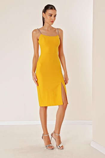 By Saygı Chain Strap Front Slit Dress