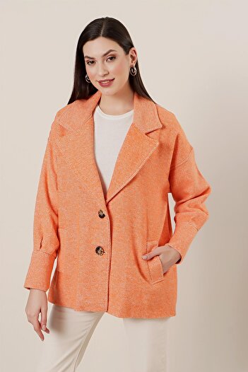By Saygı Oversize Lined Cashmere Jacket with Cuff Sleeves Pockets