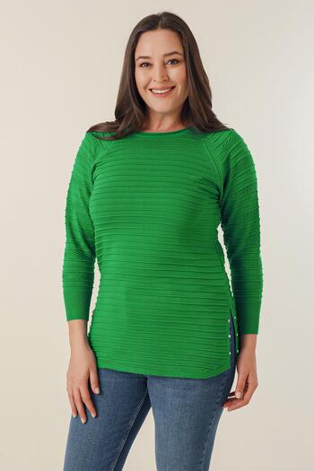 By Saygı Plus Size Sweater with Stone Detail on the Sides
