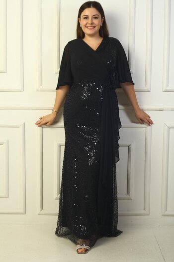 By Saygı Bead and Sequin Chiffon Lined B.B. Women's Long Dress