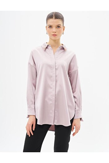 Kayra Satin Tunic Clay with Embroidered Collar