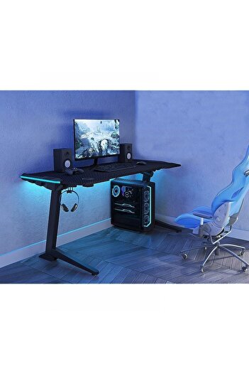 Mahmayi Black GET119X-L Modern Height Adjustable Gaming Table Desk, With RGB Led Light for Office