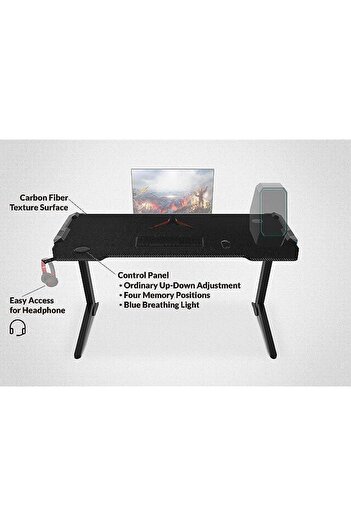Mahmayi Black GET119X-L Modern Height Adjustable Gaming Table Desk, With RGB Led Light for Office