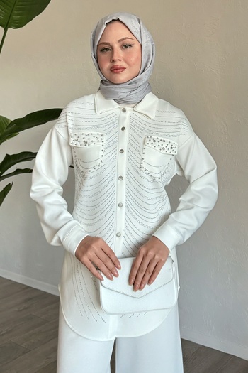 InStyle White Double Set with Stone and Pearl Detail