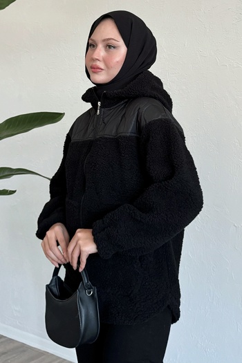 InStyle Quilted Detail Black Plush Cardigan