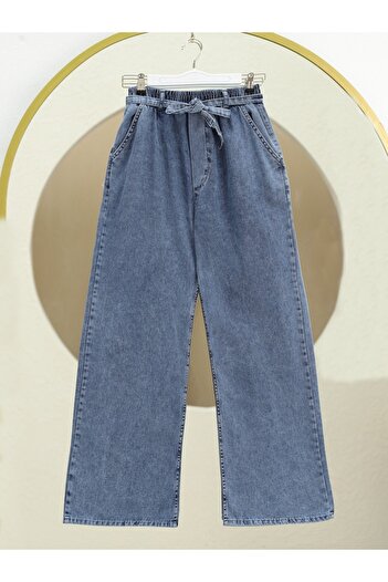 Modamorfo Wide Leg Elastic Waist Belted Jeans