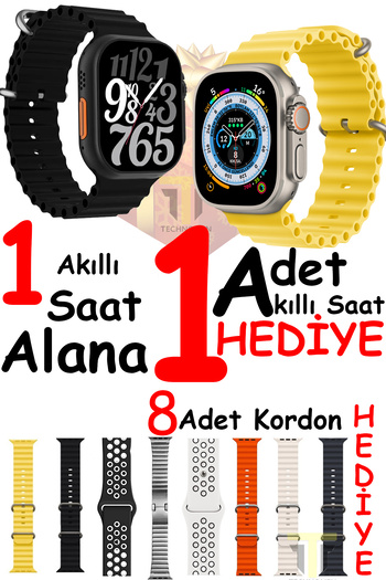 TECHNOMEN Akıllı Saat 1 Saat Alana 1 Saat ve 8 Kordon Hediye 2025 Süper Kampanya Hediyeli Akıllı Saat