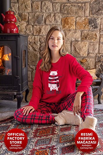 Aydoğan Red Winter Thermal Pajamas Set for Women - Crew Neck, Long Sleeve B5-3 - 30063 - Aydogan ®