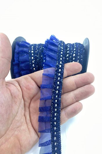 Hobigram Navy Blue Silver Glitter Edge Ruffle Edge Decoration Material Width 3 cm Length 1 Meter – Decorative Ribbon –