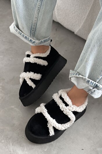 Shoebutik Λούτρινα πάνινα παπούτσια Simba Black Stripe