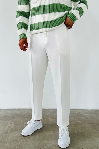 MADZEYMODA Boyfriend Men's Stitched Waffle Fabric Elastic Waist White Jogger