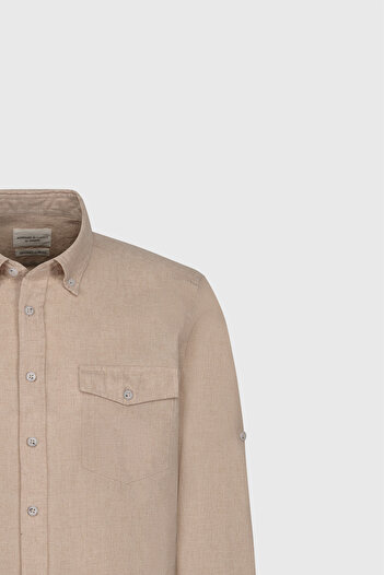 ALTINYILDIZ CLASSICS Men's Beige Slim Fit Slim Fit Button Collar Oxford 100% Cotton Shirt
