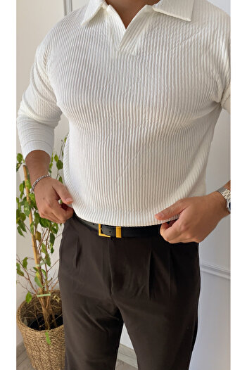 bonnline Polo Neck Triped Knitwear Sweat