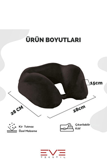 Eve Tekstil Ortopedik BoyunYastığı Visco Boyun Destekli Seyahat Yastığı Hipoalerjik Gri - Siyah