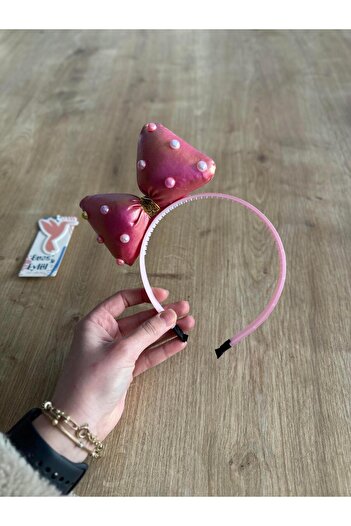 Buse&Eylül Bebe Fuchsia Beaded Girl's Crown with Bow