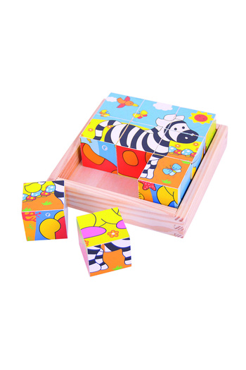 BigJigs Puzzle cubic - safari - Joc Educativ si interactiv pentru copii