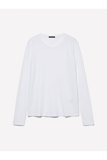 Sisley Women's White Modal Blended Regular Fit Long Sleeve T-Shirt