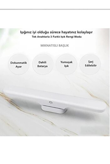 Cata Şarjlı Mıknatıslı Dolap İçi Aydınlatma Led Lamba 3 Renk Dokunmatik BEYAZ KASA CT-5249