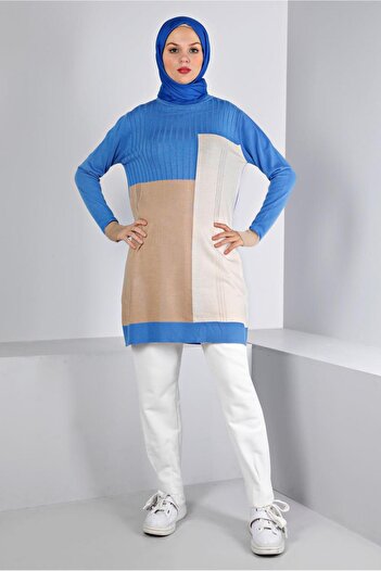 Alvina 43180 Model Color Blocked Knitwear Tunic