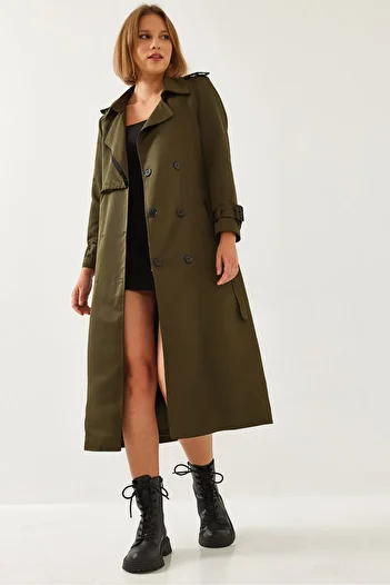 Bianco Lucci Women's Garni Windbreaker Detail Clamshell Trench Coat 2488 60261003