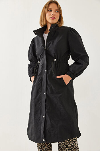 Bianco Lucci Women's Elastic Waist Long Raincoat 5939 60351240