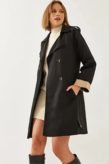 Bianco Lucci Women's Sleeve Garni Detailed Belted Trench Coat 2447 60261004