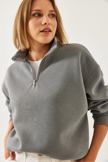 Bianco Lucci Women's Zippered Oversize Sweatshirt 60351254
