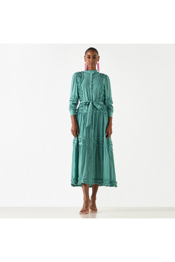 2Xtremz Ruffle Detail Dress with 3/4 Sleeves and Tie-Up Belt