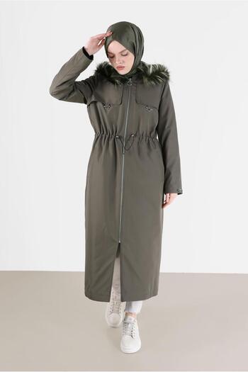 Alvina Fur Detailed Hooded Drawstring Waist Parka 90237