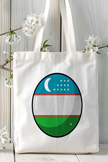 ART HEDİYE Uzbekistan Flag Printed Cloth Bag Shoulder Bag Model