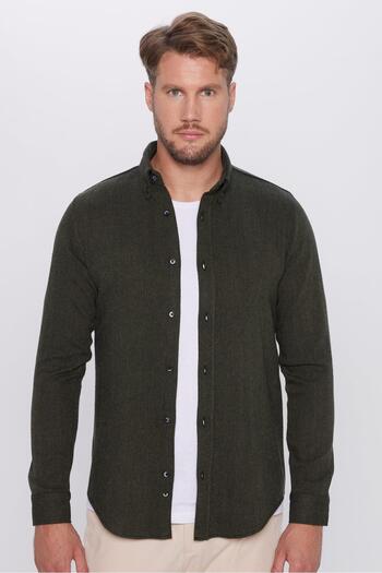Tudors Men's Slim Fit Slim Fit Lumberjack Solid Khaki Button Lapel Winter Shirt