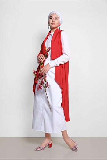 TRENDTESETTÜR Women's Red Collared Asymmetrical Vest 4094