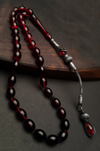 OTTOTESBİH Red Black Color Filtered Fire Amber Prayer Beads