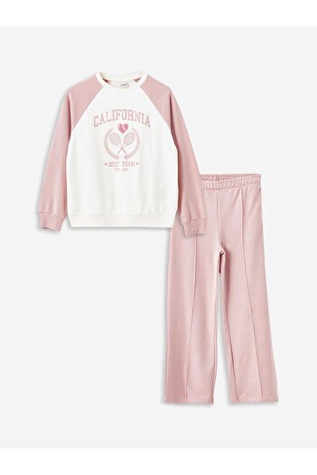 LC Waikiki LCW Kids Crew Neck Printed Long Sleeve Girls' Sweatshirt and Sweatpants