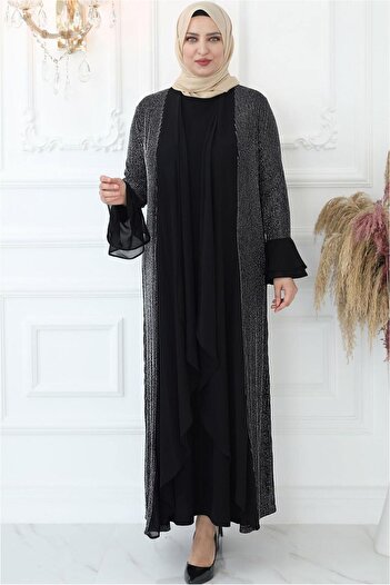 TRENDTESETTÜR Women's Gray Cuffs Flounced Jacket Double Evening Dress T 3533