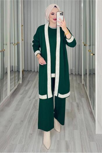 TRENDTESETTÜR Women's Green (ZIMMERT) Triple Pants Knitwear Suit T 1588