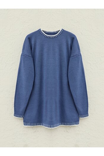 Modamorfo Strickwaren-Set mit Rundhalsausschnitt und Stickereidetails – Indigo
