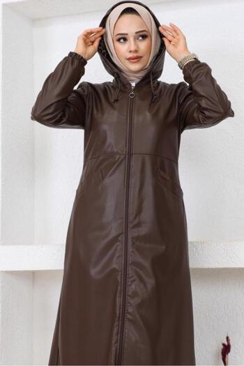 TRENDTESETTÜR Women's Brown Hooded Leather Cap - t 0521