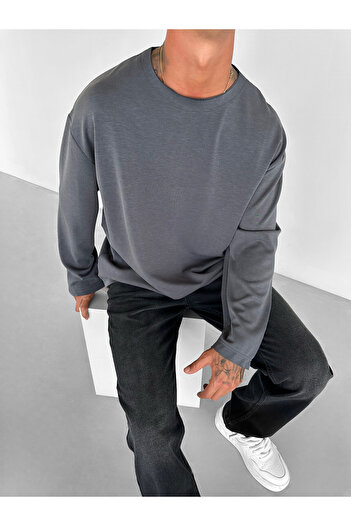 ablukaonline Anthracite Men's Oversize Long Sleeve Sweatshirt