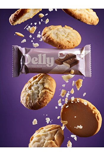 Delly 12 Adet Çikolata Kaplı, Yüksek Proteinli Bar, Beyaz Çikolata Ve Kurabiye Aromalı 40g
