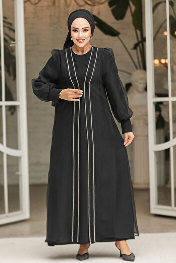 Neva Style Bead Embroidered Black Hijab Abaya Suit 4626S