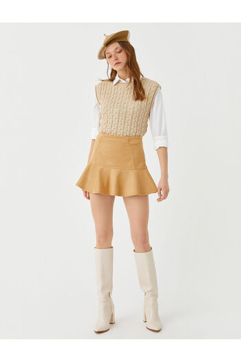 Koton Suede Look Flounced Mini Skirt