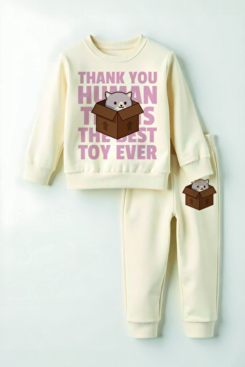 MYADA Premium Cute Cat Printed Bottom Top Kids Suit 22869